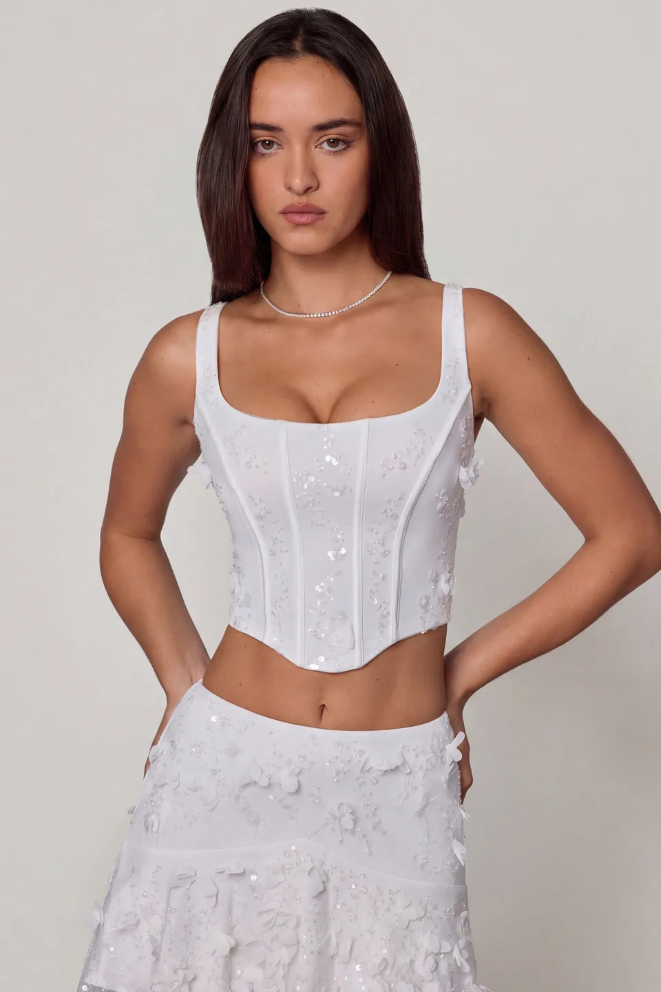 Oh Polly Letitia 10697B top corset blanc sequins