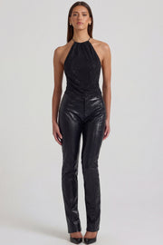 Oh Polly Trousers 14939 pantalon similicuir noir croco droit