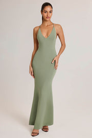 Oh Polly Dresses robe maxi vert sauge dos nu modal