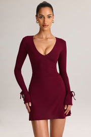 Oh Polly Dresses Iskra mini robe bordeaux modal col V