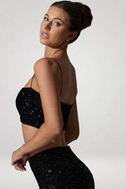 Oh Polly Embellished Ariana 12369 crop top noir sequins