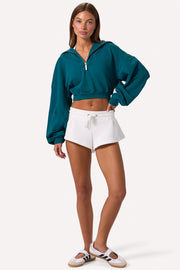 Bo+Tee sweat court zippé sarcelle 100% coton