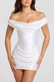 Oh Polly Maeve 11994 mini robe satin blanche épaules dénudées