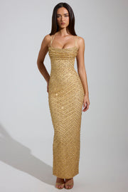 Oh Polly Embellished Constance 7589A maxi robe dorée sequins