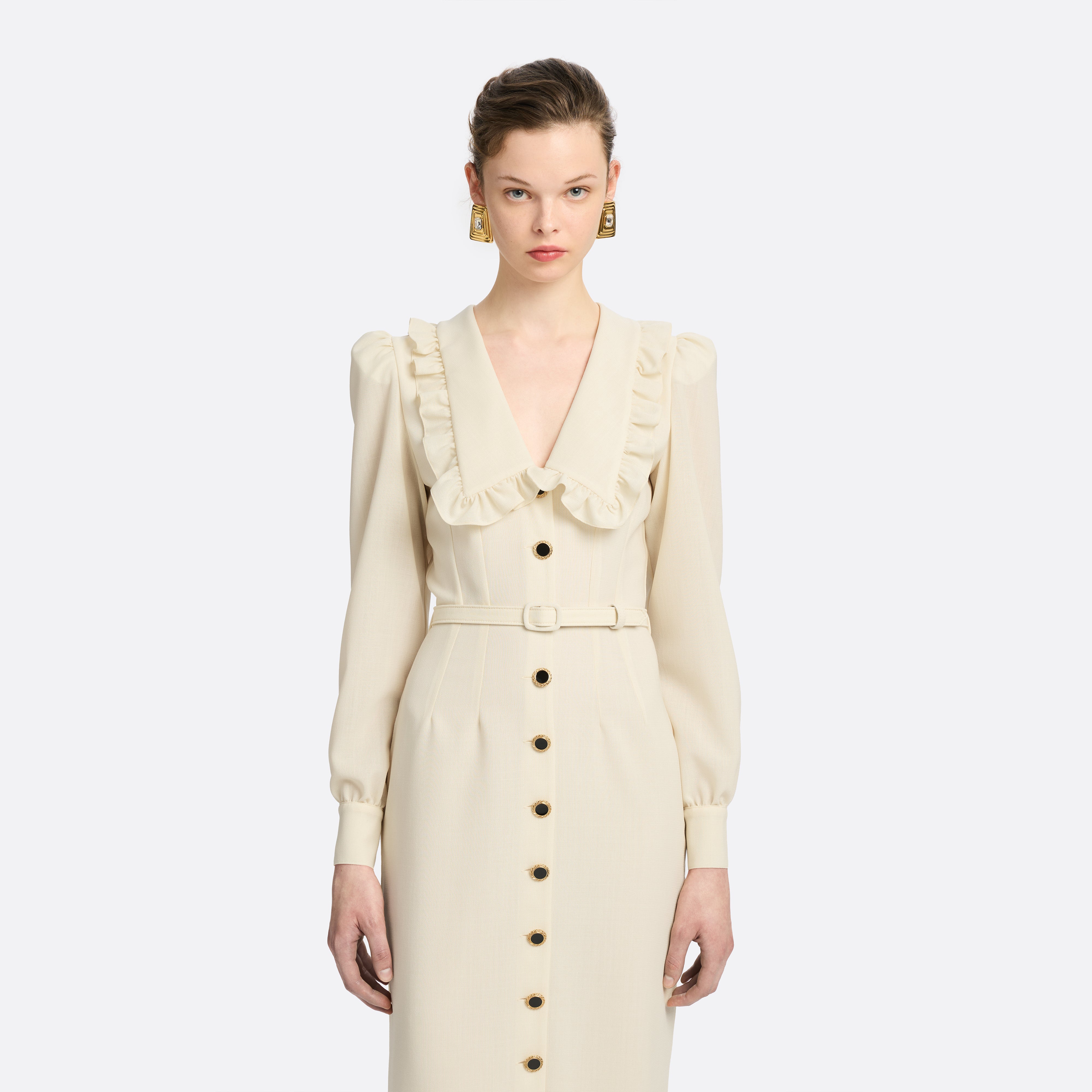 Alessandra Rich Dresses Light Wool Robe midi vanilla col V
