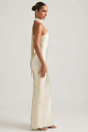 Oh Polly Sheril 13767 robe longue satin perle asymétrique