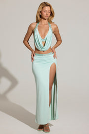 Oh Polly Rhea jupe longue taille basse bleu aqua strass