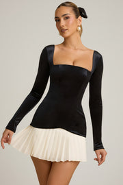 Oh Polly Darline robe mini corset plissée noire velours