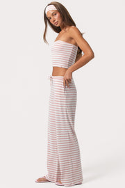 Oh Polly Ribbed Jersey Low-Rise Pantalon Rose Rayé Taille Basse
