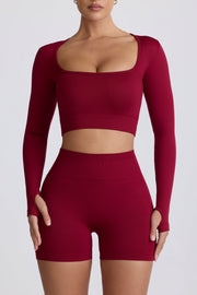 Oh Polly Super Sculpt BT2164 crop top bordeaux manches longues