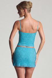 Oh Polly Embellished Inina mini jupe strass bleu aqua