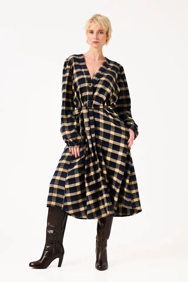 Chicosoleil Danya robe portefeuille indigo flanelle