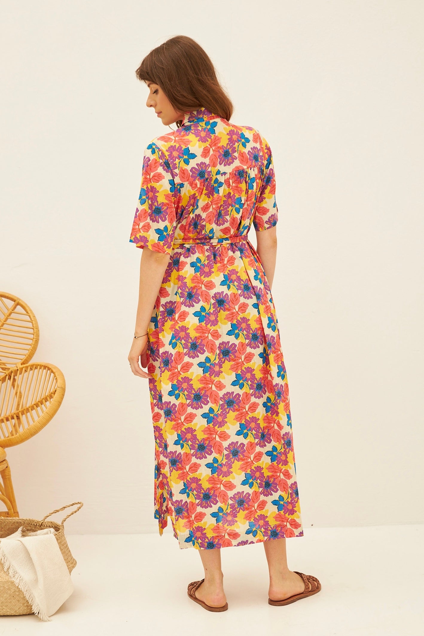 Chicosoleil Kiana robe écru Fleur de Jaipur 138 cm coton