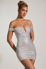 Oh Polly Leonora mini robe blanche strass épaules nues