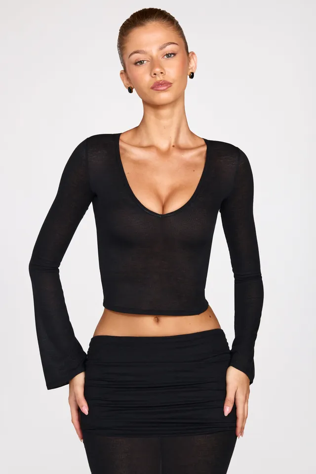 Oh Polly Tops Liah Top Noir Plongeant Transparent