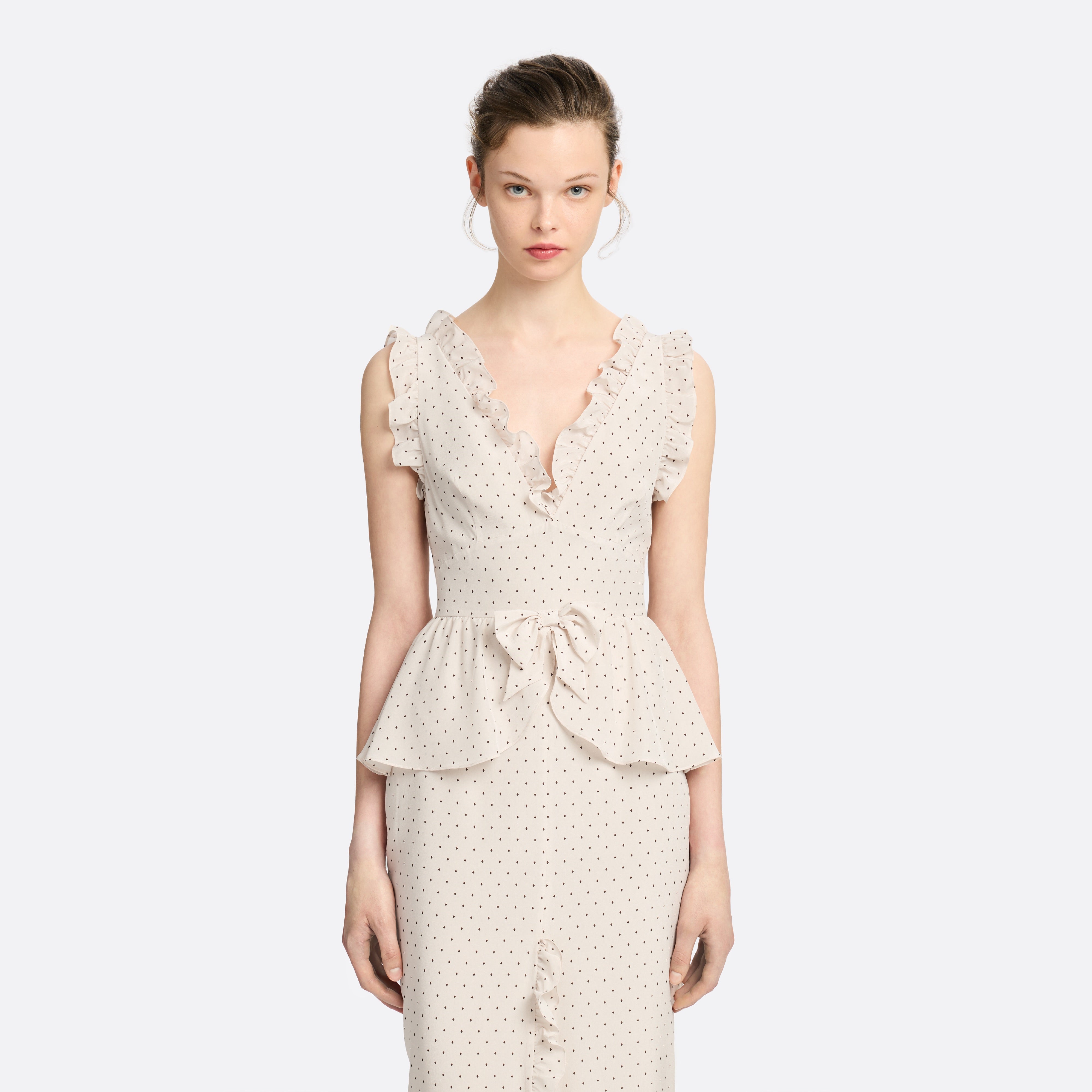Alessandra Rich Dresses robe midi soie nœud marron amande 36-46