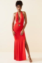 Oh Polly Dresses Xenia 11269 robe maxi rouge fente