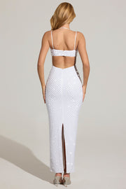 Oh Polly Constance robe maxi blanche perlée sequins