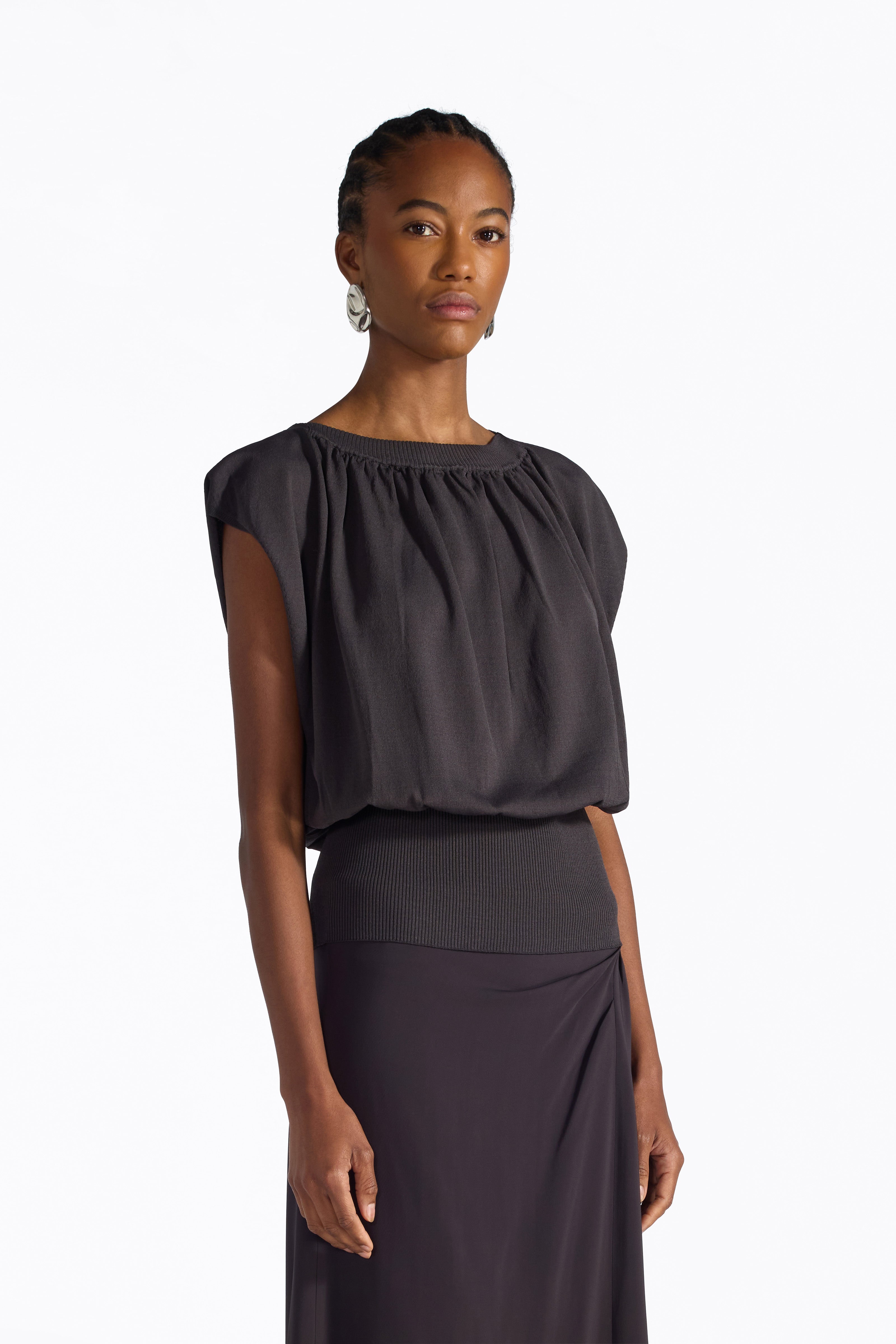 Liviana Conti Marisol Pull Viscose Stretch Ardoise Manches Ailette