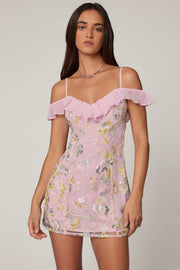 Oh Polly Embellished Robe mini Jacira rose pâle sequins