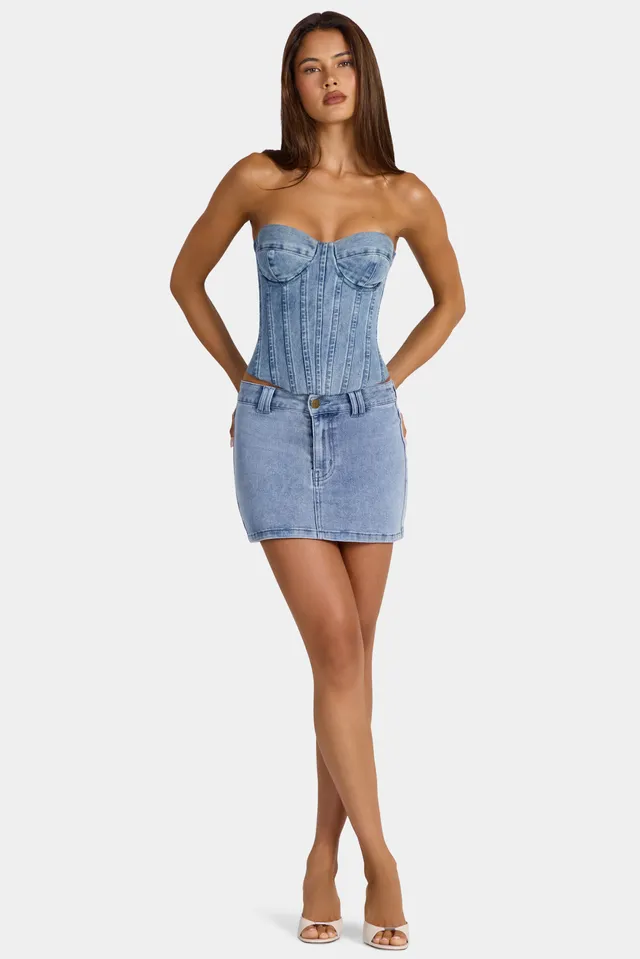 Oh Polly Skirts mini jupe jean taille basse bleu moyen