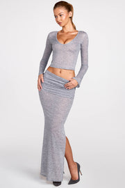 Oh Polly Liah top transparent gris plongeant manches longues