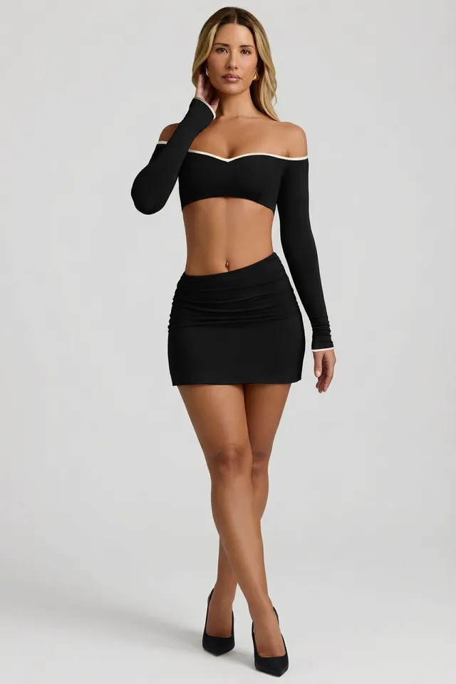 Oh Polly Mari 13623 mini jupe modal noire asymétrique