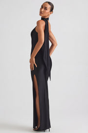 Oh Polly Sheril 13767 robe longue satin noir asymétrique
