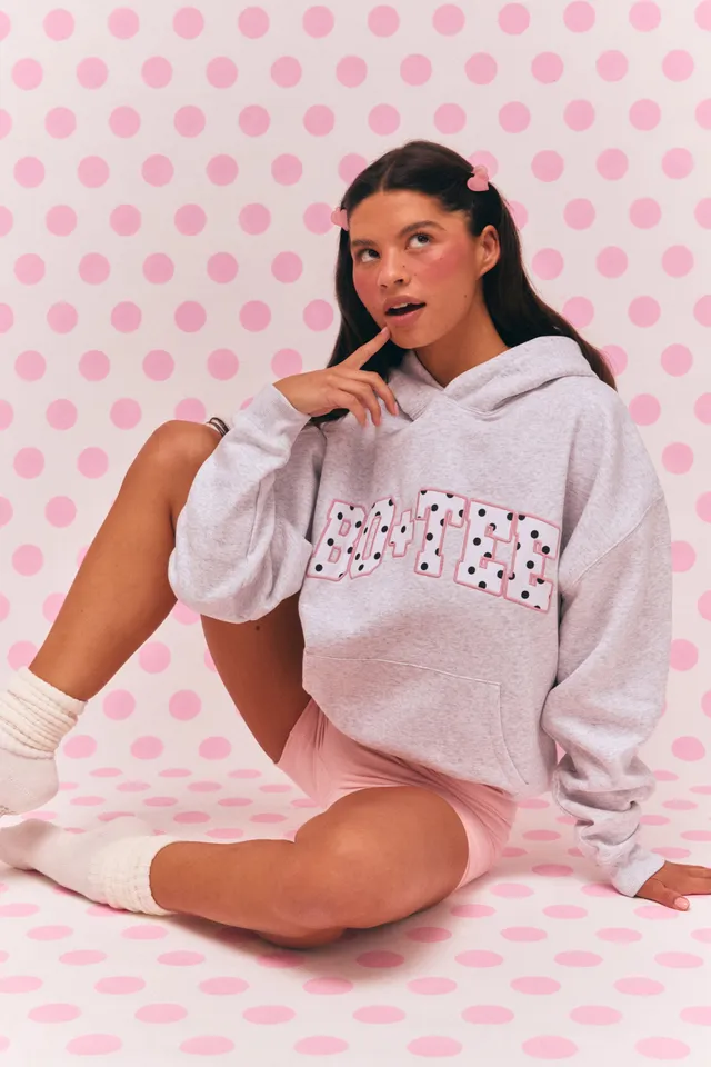 Oh Polly Oversized Applique Hoodie sweat femme gris chiné BT11300