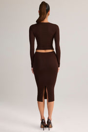 Oh Polly Aven Jupe Crayon Midi Marron Modal