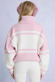 Oh Polly pull col roulé oversize rose laine