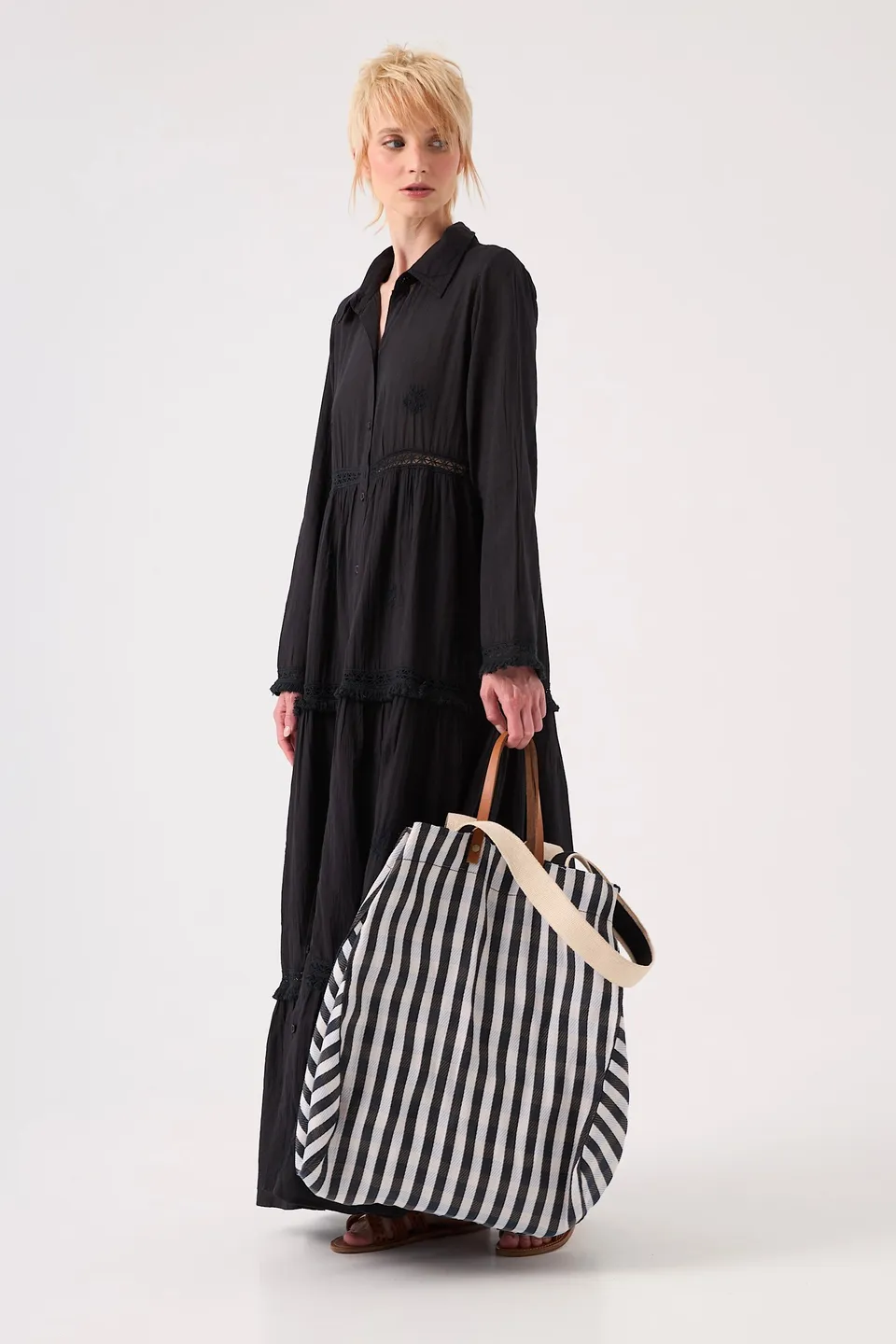 Chicosoleil Aya grand sac cabas rayures noir blanc oversize