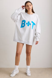 Oh Polly Knitwear sweat oversize gris chiné coton col rond