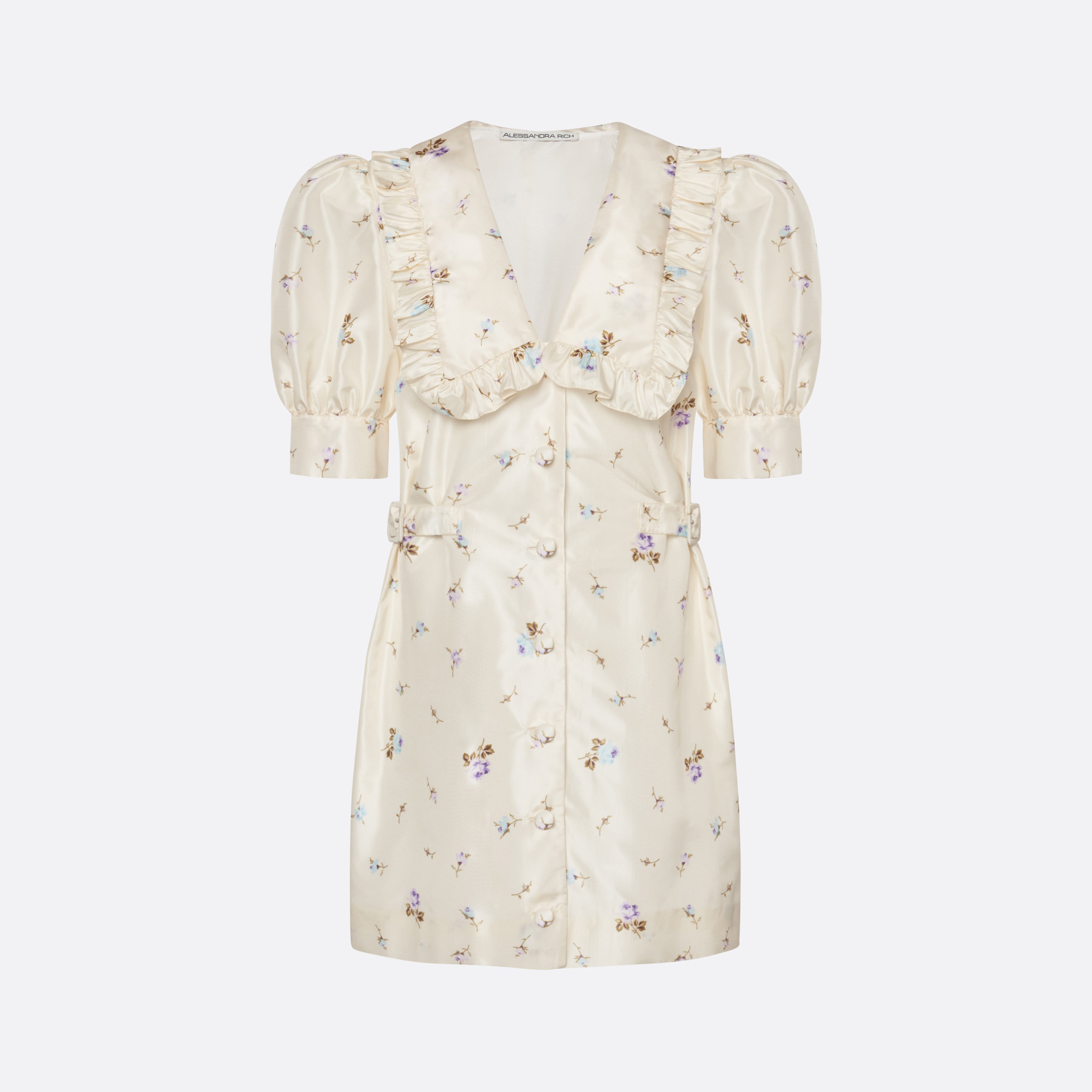 Alessandra Rich Floral Silk Taffeta Mini Dress robe blanche 36-46