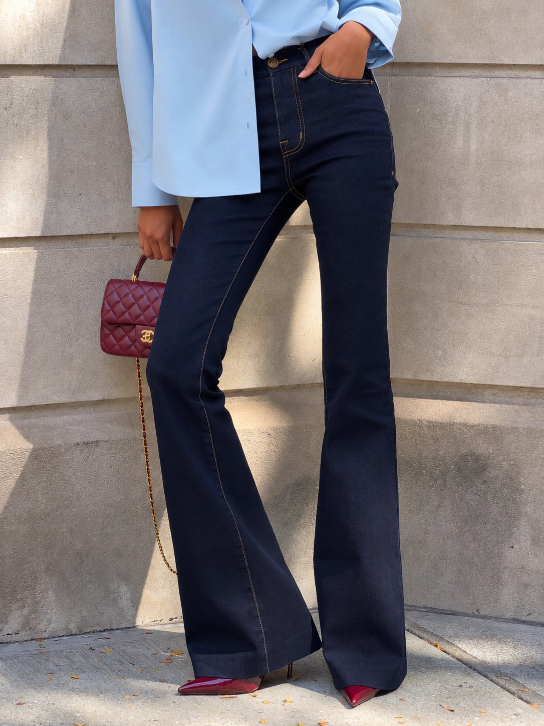 Oh Polly Lola Jean Flare Taille Haute bleu foncé