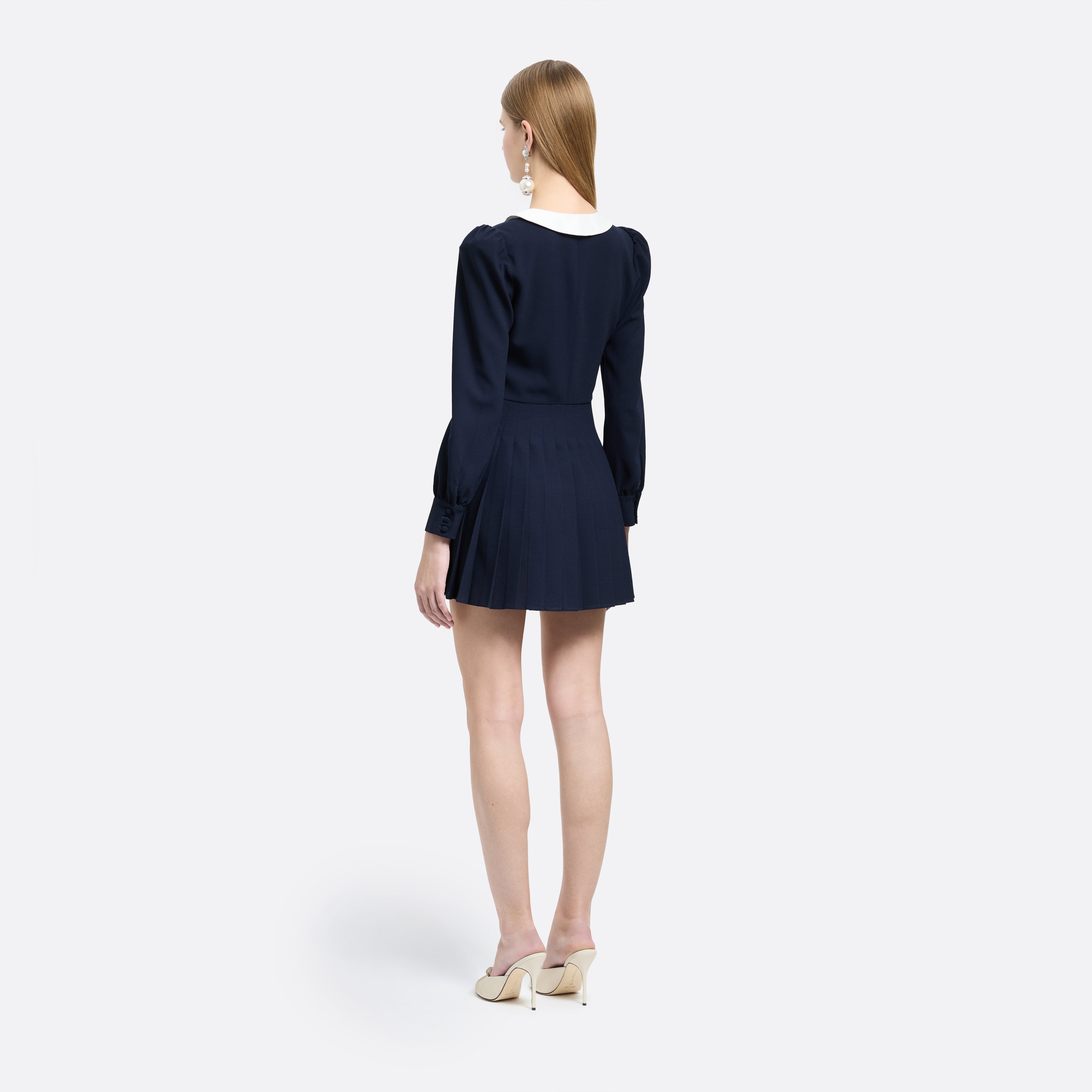 Alessandra Rich Dresses Light Wool Mini Robe bleu marine plissée