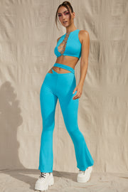 Oh Polly Valerie 5132 pantalon flare petite aqua viscose