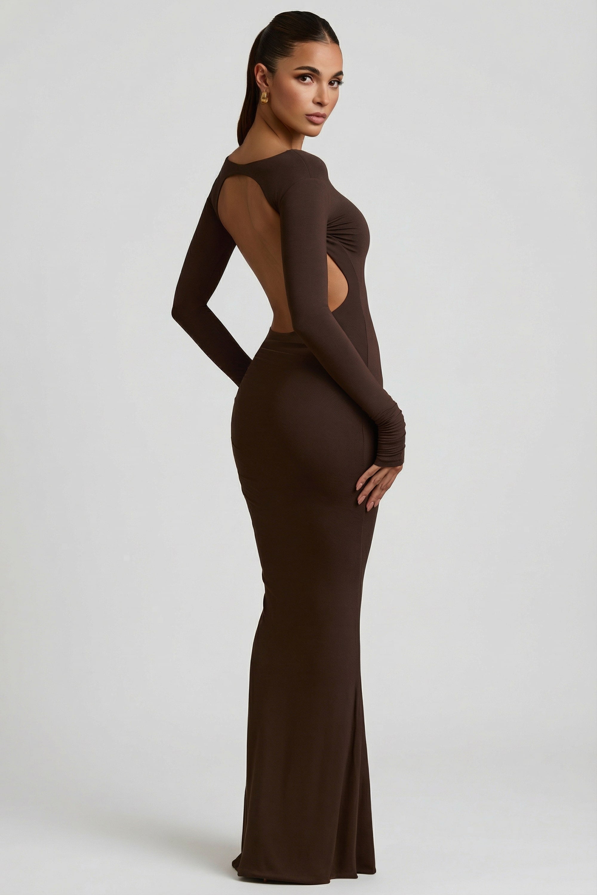Oh Polly Regine robe longue marron chocolat modal