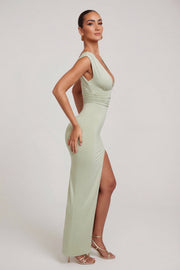 Oh Polly Sloane 6172 robe longue sauge fente modal