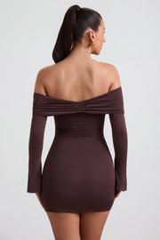 Oh Polly Dresses Thais Robe Mini Espresso Épaules Dénudées
