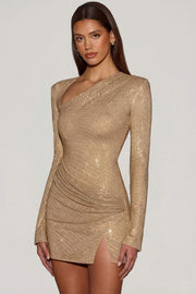 Oh Polly Nevina robe mini dorée strass bodycon