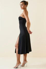 Oh Polly Joely robe bustier noire jersey fente midaxi