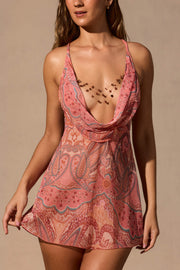 Oh Polly Isalyn robe mini paisley chaîne bijou