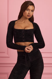 Oh Polly Sharni cardigan court noir maille duveteuse