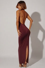 Oh Polly Ryatt 8069 robe maxi moulante marron fendue