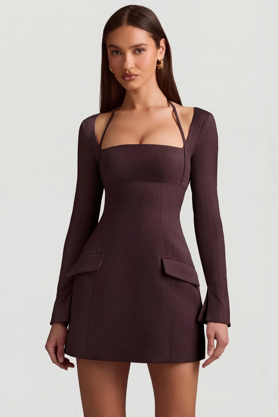 Oh Polly Dresses Ksenia robe mini marron chocolat rayures trapèze