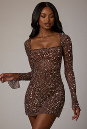 Oh Polly Zeta 7964 mini robe strass marron