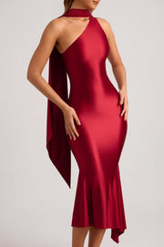Oh Polly Shaya 11995 Robe midaxi rouge asymétrique