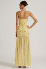 Oh Polly Kerra robe maxi jaune strass asymétrique