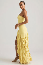 Oh Polly Diletta 8380 robe longue bustier jaune volants